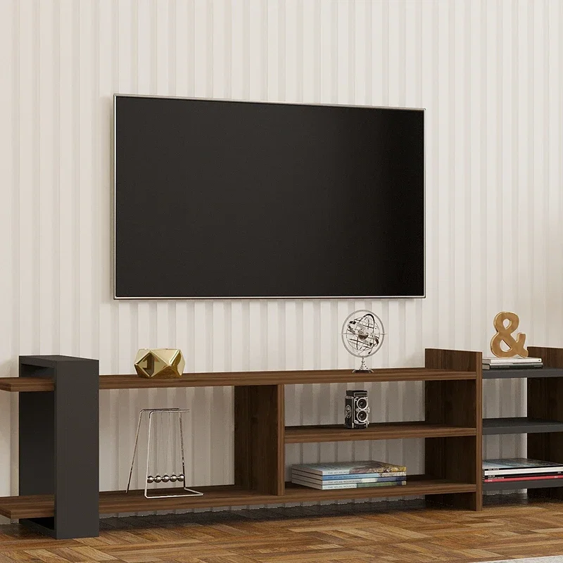 Comoda TV Zeyna, nuc si antracit, rafturi multiple, design modern, 156 cm [2]