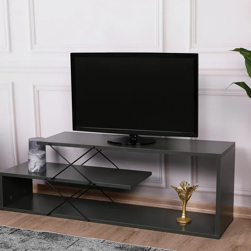 Comoda TV Zigzag antracit, cu rafturi multiple si design modern [0]