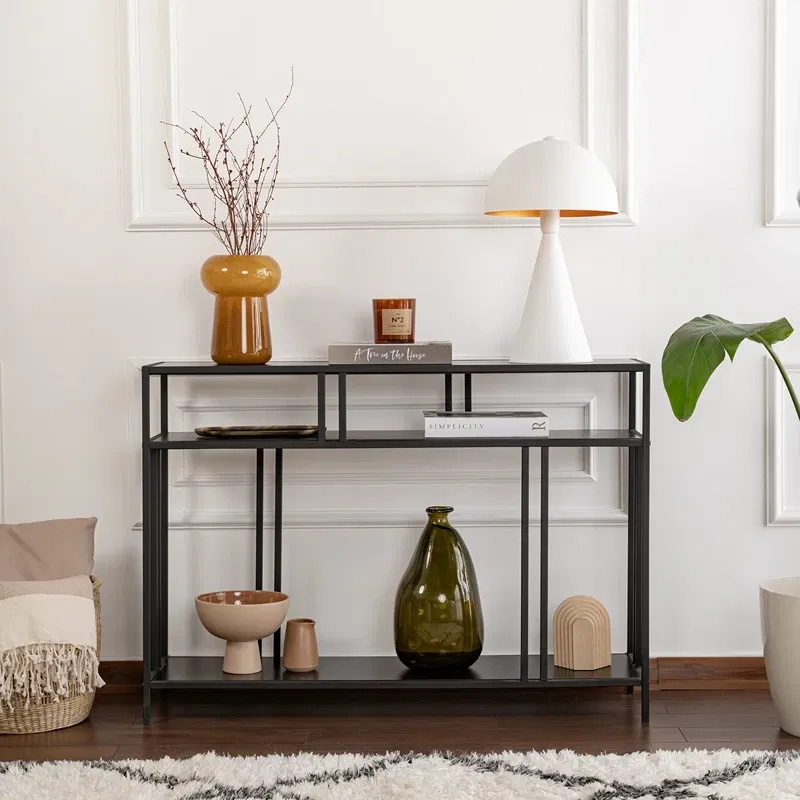 Comoda Venedik neagra, rafturi deschise, picioare metalice [0]