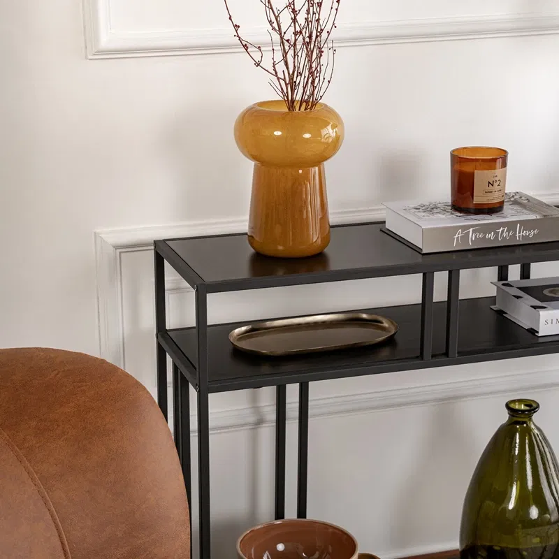 Comoda Venedik neagra, rafturi deschise, picioare metalice [6]