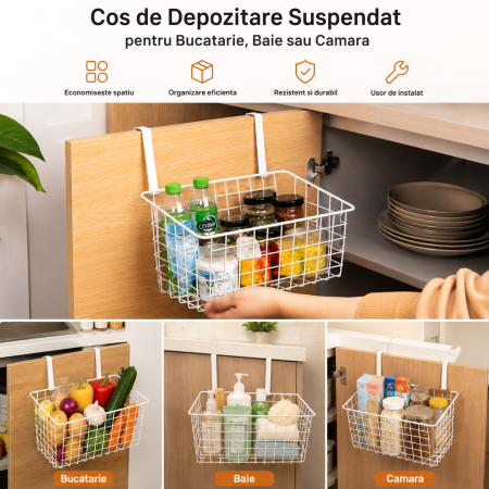 Cos de Depozitare Suspendat pentru Bucatarie, Baie sau Camara [2]