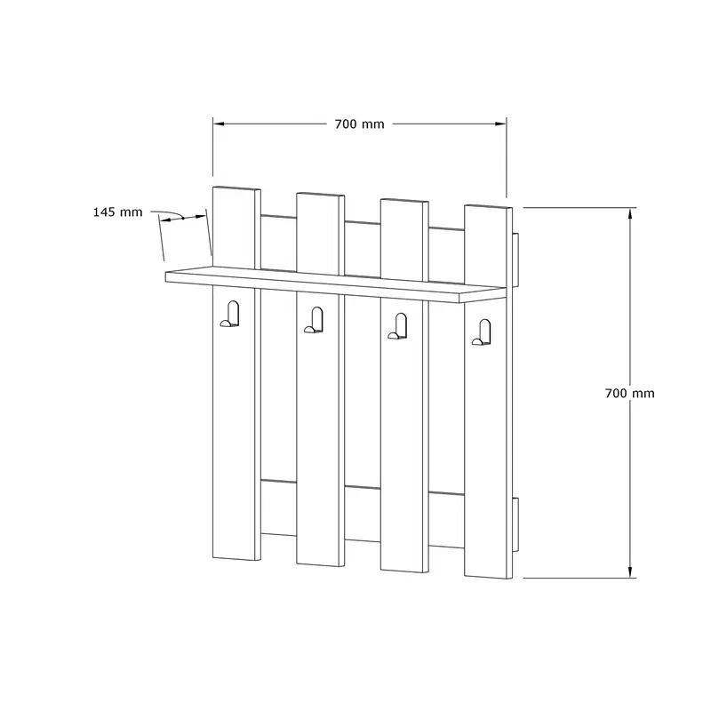 Cuier de perete Carina, finisaj nuc, cu raft si suport multifunctional, 70 cm [2]