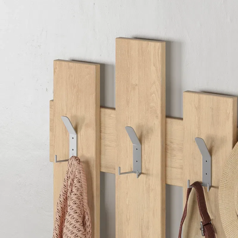 Cuier de perete Wave, stejar, cu agatatori si design modern, 64 cm [3]