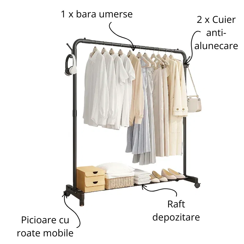 Cuier metalic cu roti si raft [3]