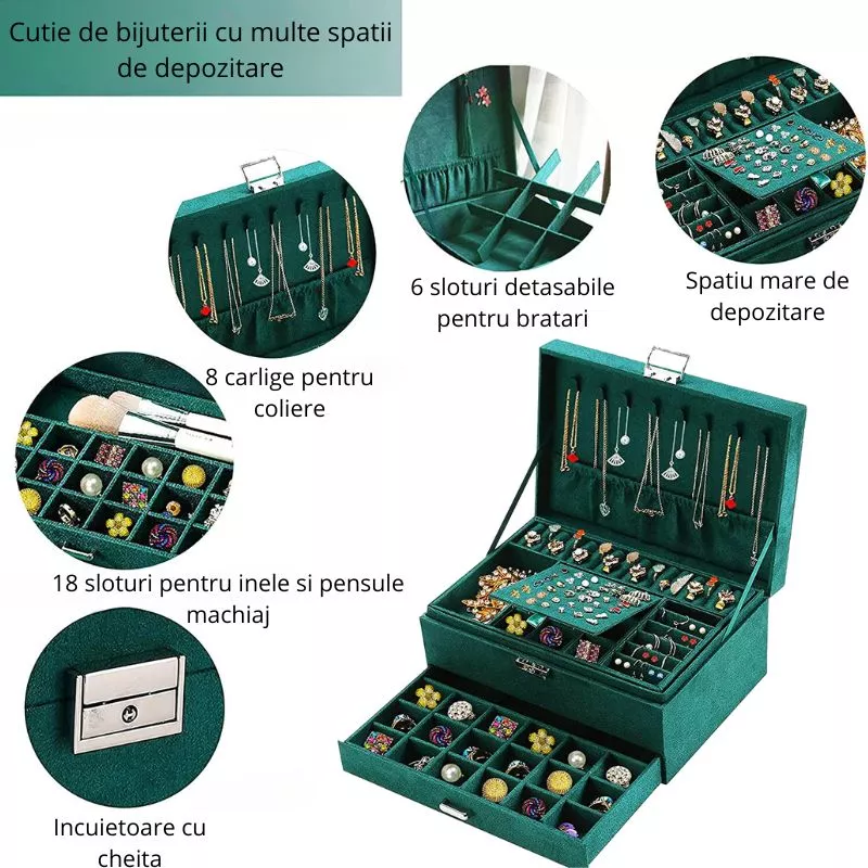 Cutie bijuterii, cu cheita, Verde smarald [13]