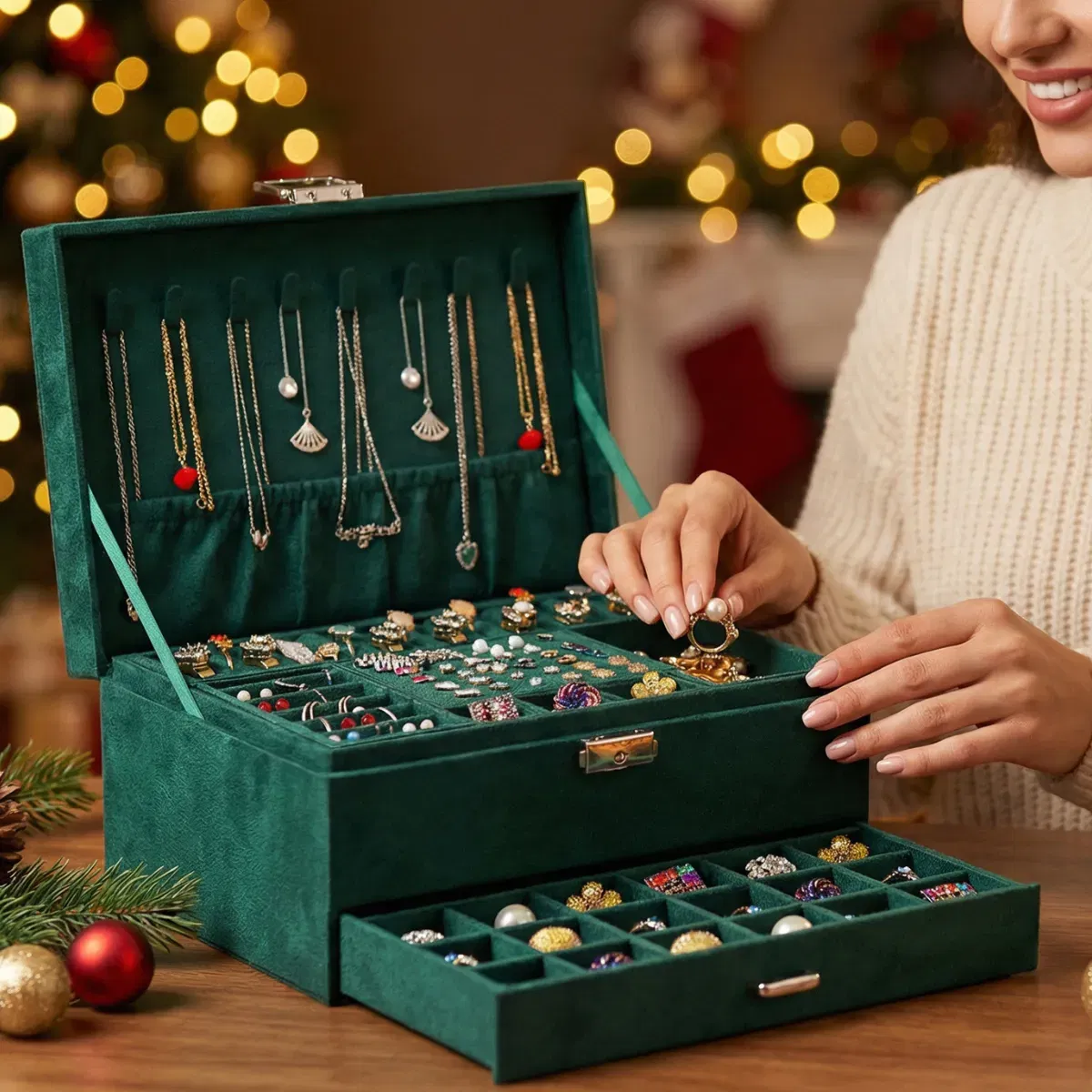 Cadouri pentru Iubita - Cutie bijuterii, cu cheita, Verde smarald