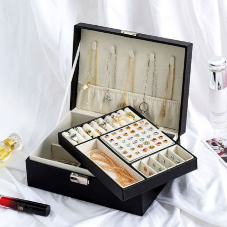 Cadouri pentru Sotie - Cutie bijuterii neagra, 23x17.5x9cm, Amore