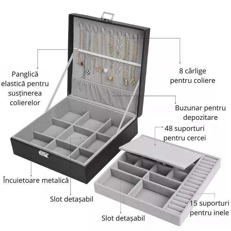 Cutie de bijuterii neagra, 26.5x26.5x9cm, Charming [6]