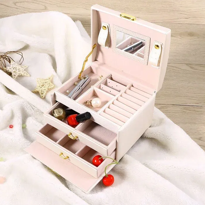 Cutie de bijuterii XL cu oglinda, cheita si 20 compartimente [16]