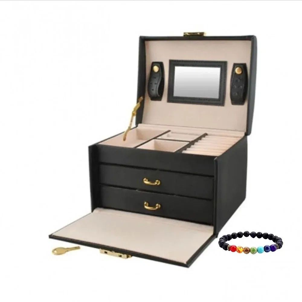 Cutie de bijuterii XL cu oglinda, cheita si 20 compartimente [9]