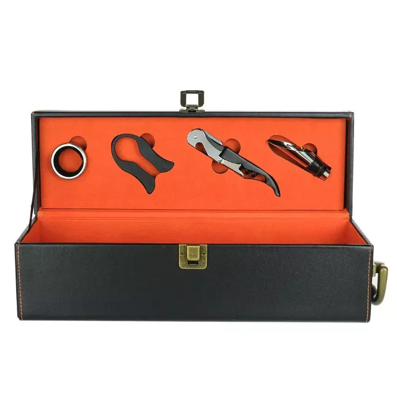 Cutie de vin Deluxe pentru 1 sticla cu accesorii de vin incluse interior oranj [10]