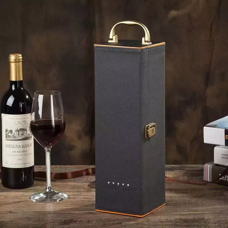 Cutie de vin Deluxe pentru 1 sticla cu accesorii de vin incluse interior oranj [2]