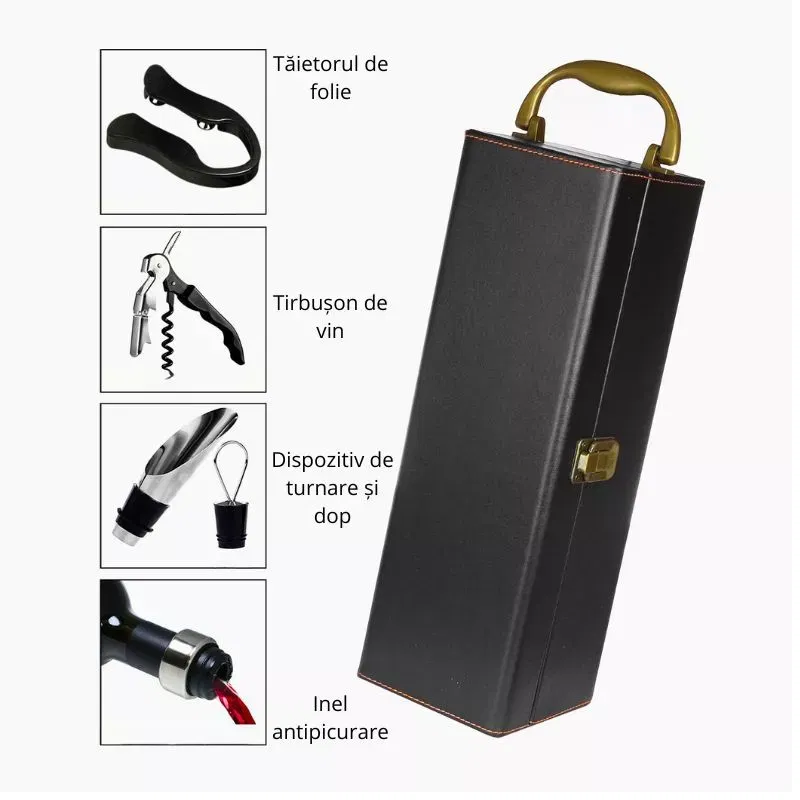 Cutie de vin Deluxe pentru 1 sticla cu accesorii de vin incluse interior oranj [7]