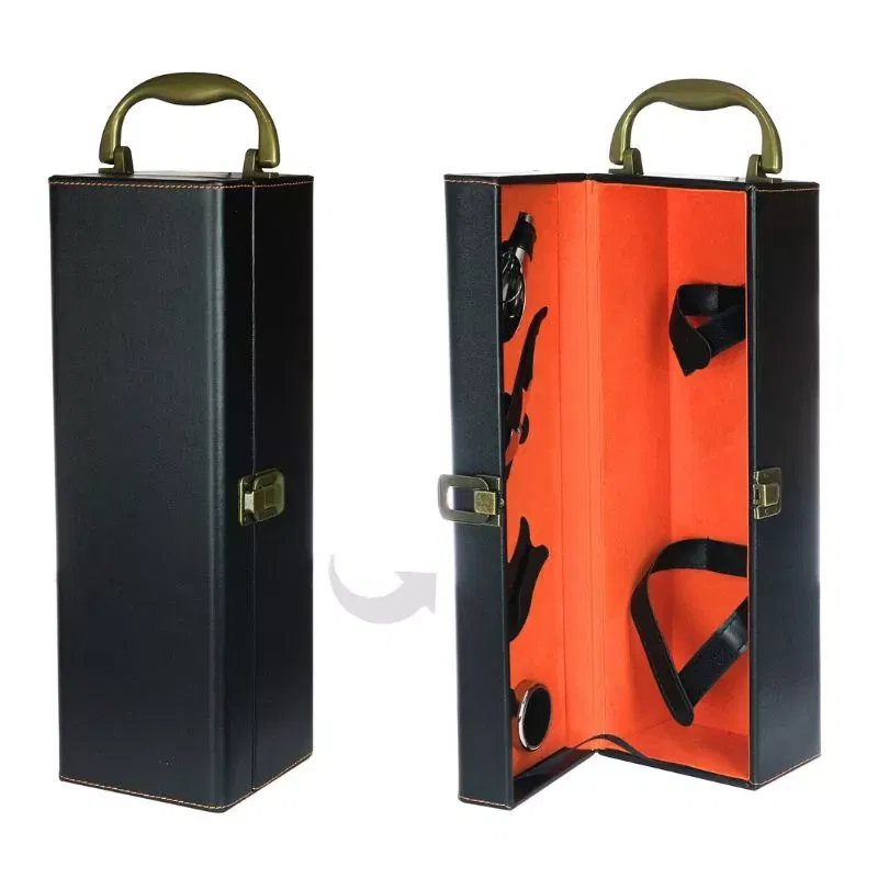 Cutie de vin Deluxe pentru 1 sticla cu accesorii de vin incluse interior oranj [9]