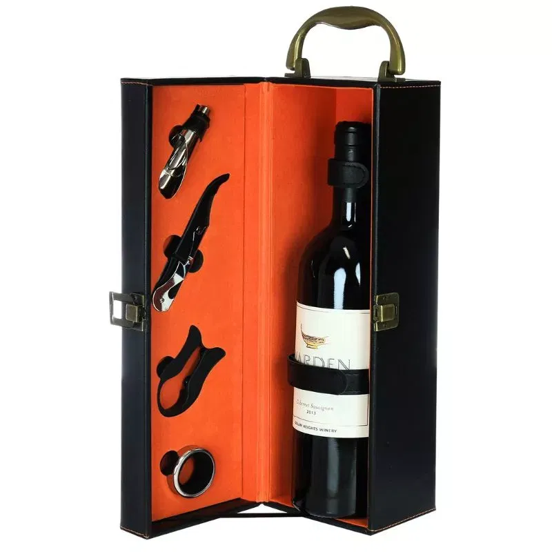 Cutie de vin Deluxe pentru 1 sticla cu accesorii de vin incluse interior oranj [11]