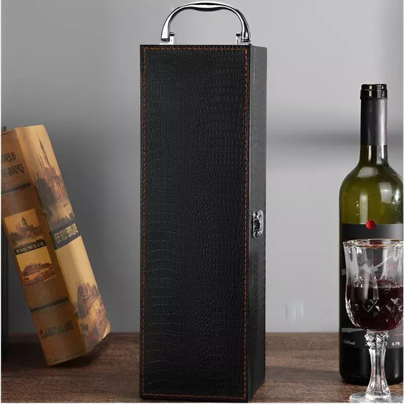 Cutie de vin Deluxe pentru 1 sticla cu accesorii de vin incluse piele ecologica de crocodil [4]
