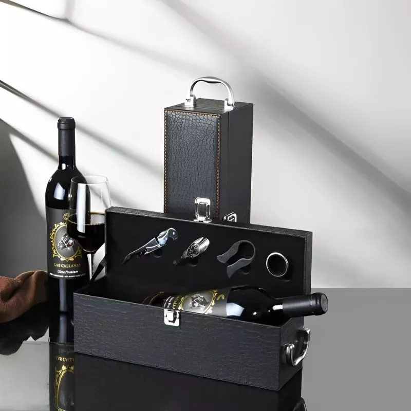Cutie de vin Deluxe pentru 1 sticla cu accesorii de vin incluse piele ecologica de crocodil [1]