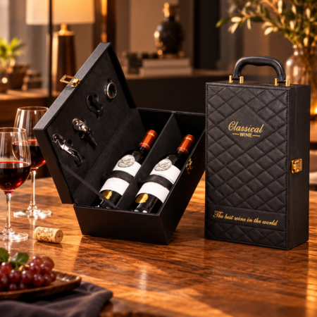 Cadouri Craciun Pentru Barbati - Cutie de vin Deluxe pentru 2 sticle cu accesorii de vin incluse Classical Wine