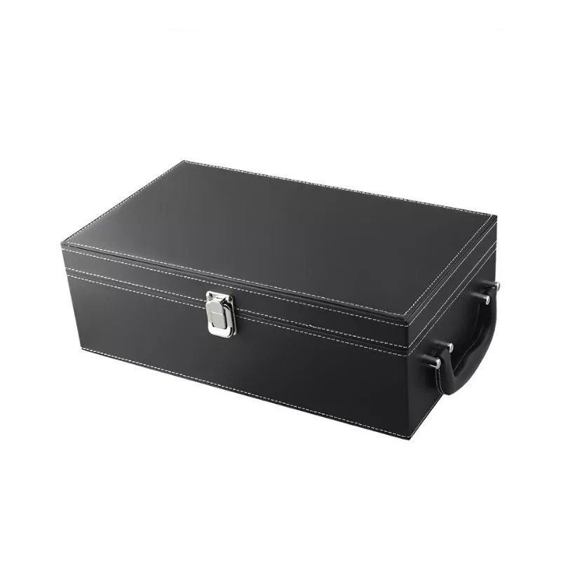 Cutie de vin Deluxe pentru 2 sticle cu accesorii de vin incluse din piele ecologica neagra fina [13]