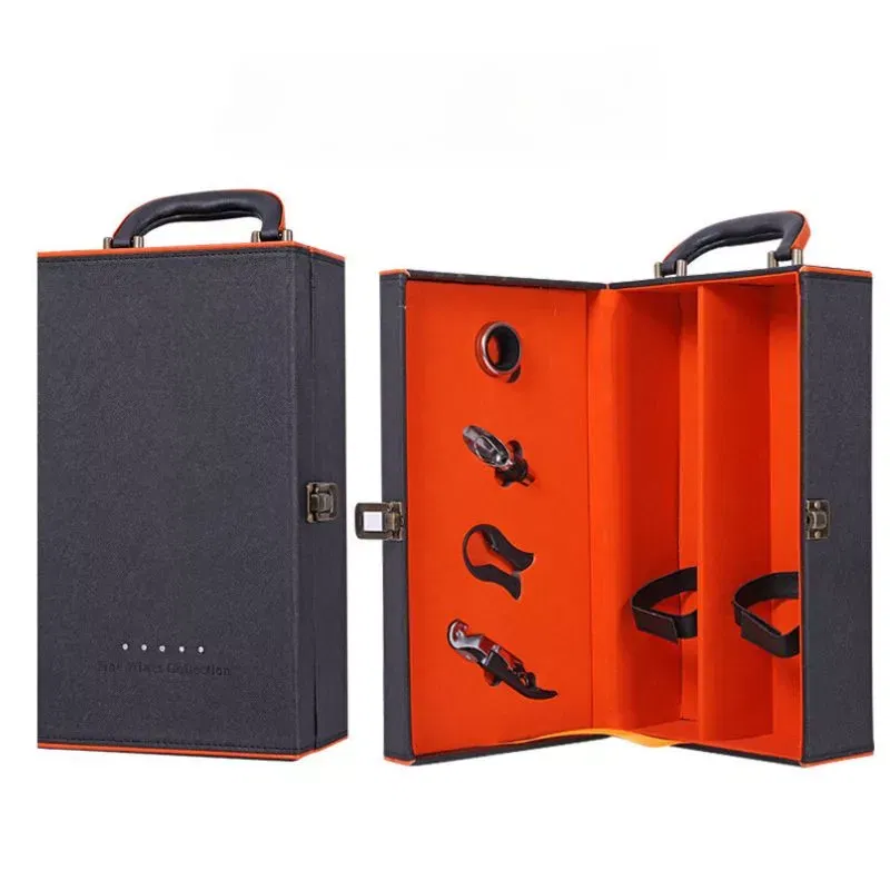 Cutie de vin Deluxe pentru 2 sticle cu accesorii de vin incluse interior oranj [10]
