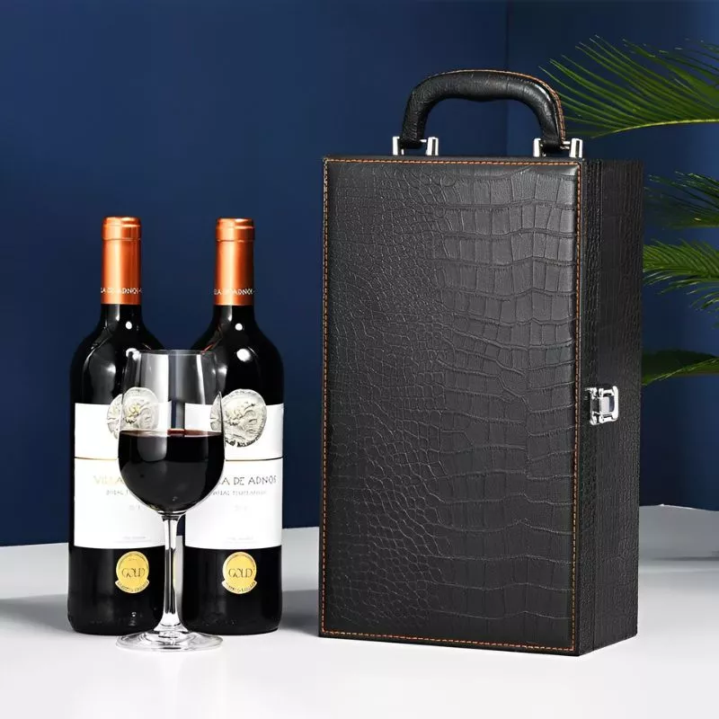 Cutie de vin Deluxe pentru 2 sticle cu accesorii de vin incluse piele ecologica de sarpe [1]