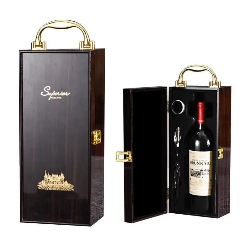 Cutie de vin Wood Deluxe pentru 1 sticla cu accesorii de vin incluse Royale [2]