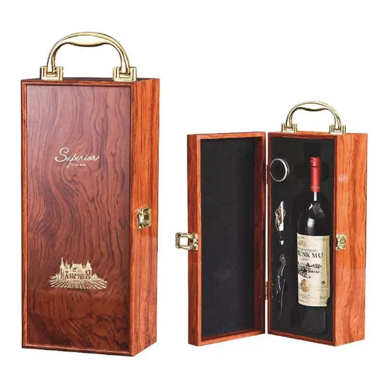 Cutie de vin Wood Deluxe pentru 1 sticla cu accesorii de vin incluse Vinception [6]