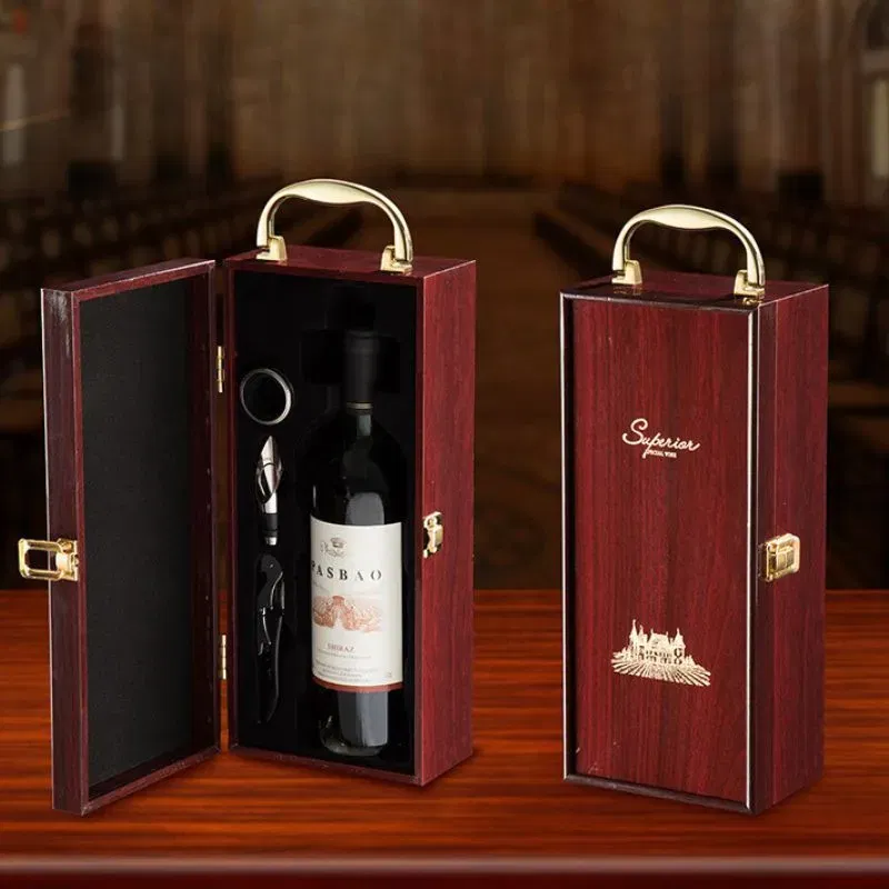 Cutie de vin Wood Deluxe pentru 1 sticla cu accesorii de vin incluse Vinquisite [6]