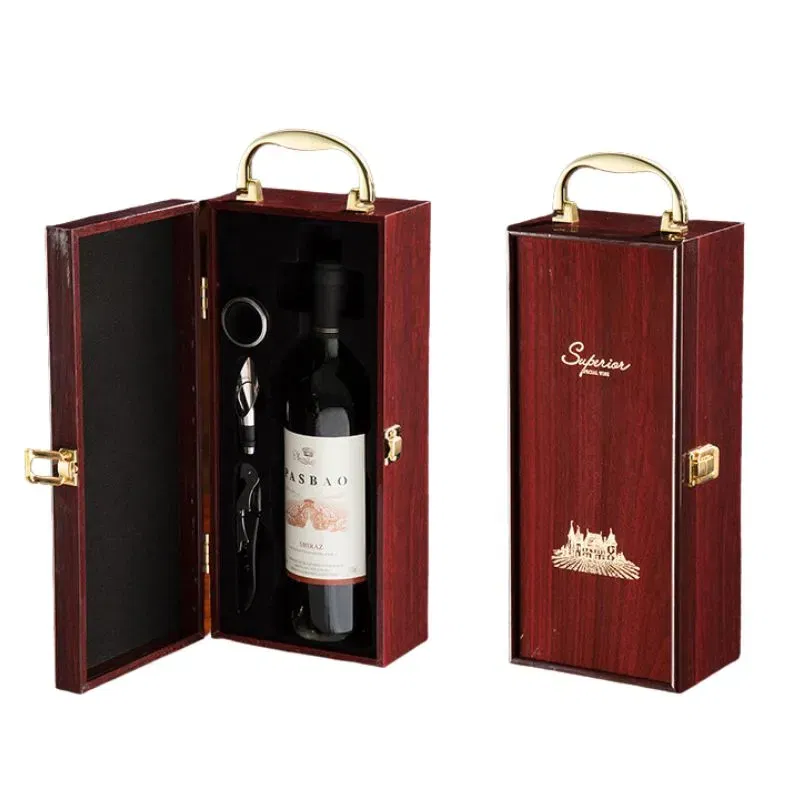 Cutie de vin Wood Deluxe pentru 1 sticla cu accesorii de vin incluse Vinquisite [15]