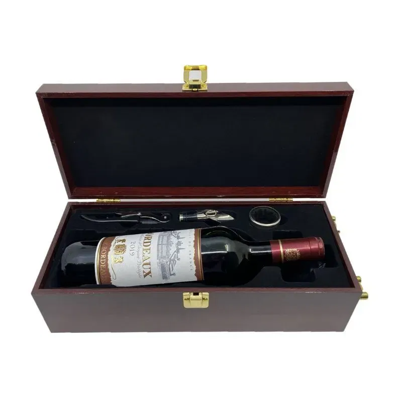Cutie de vin Wood Deluxe pentru 1 sticla cu accesorii de vin incluse Vinquisite [14]