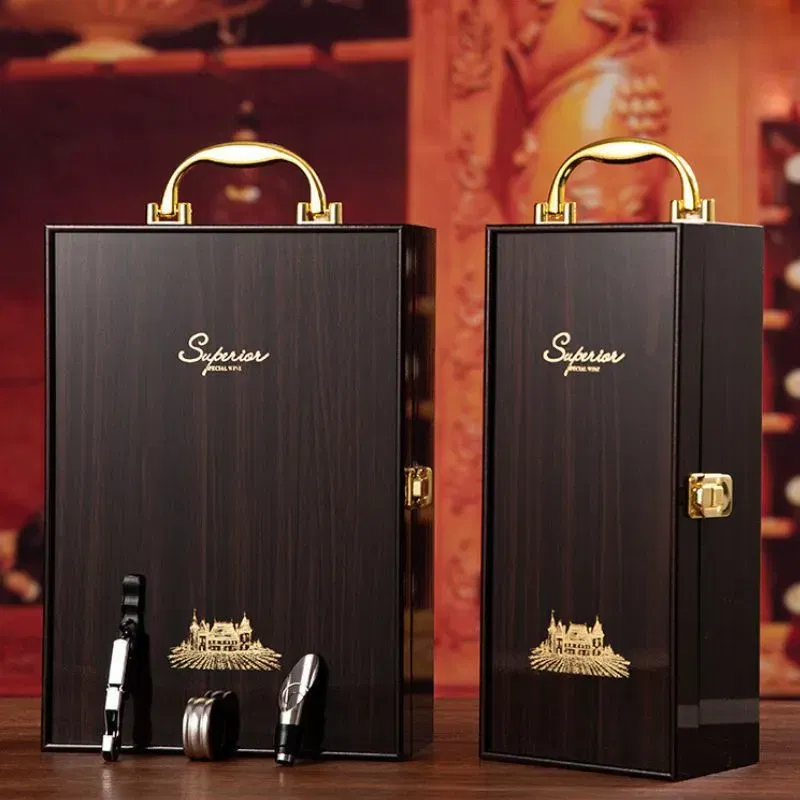 Cutie de vin Wood Deluxe pentru 2 sticle cu accesorii de vin incluse Prestige [6]