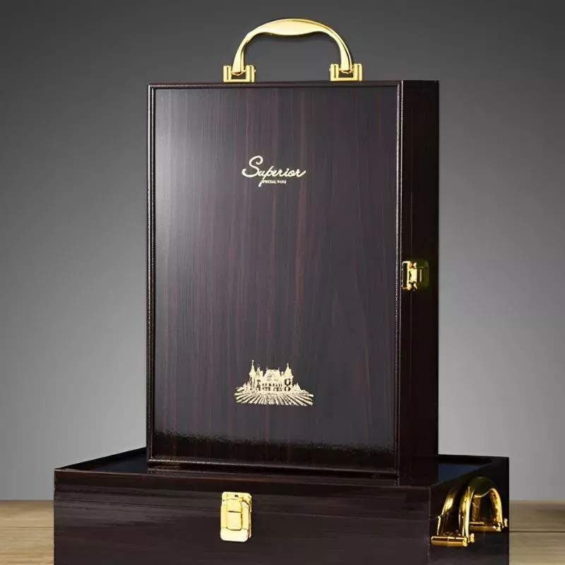 Cutie de vin Wood Deluxe pentru 2 sticle cu accesorii de vin incluse Prestige [12]