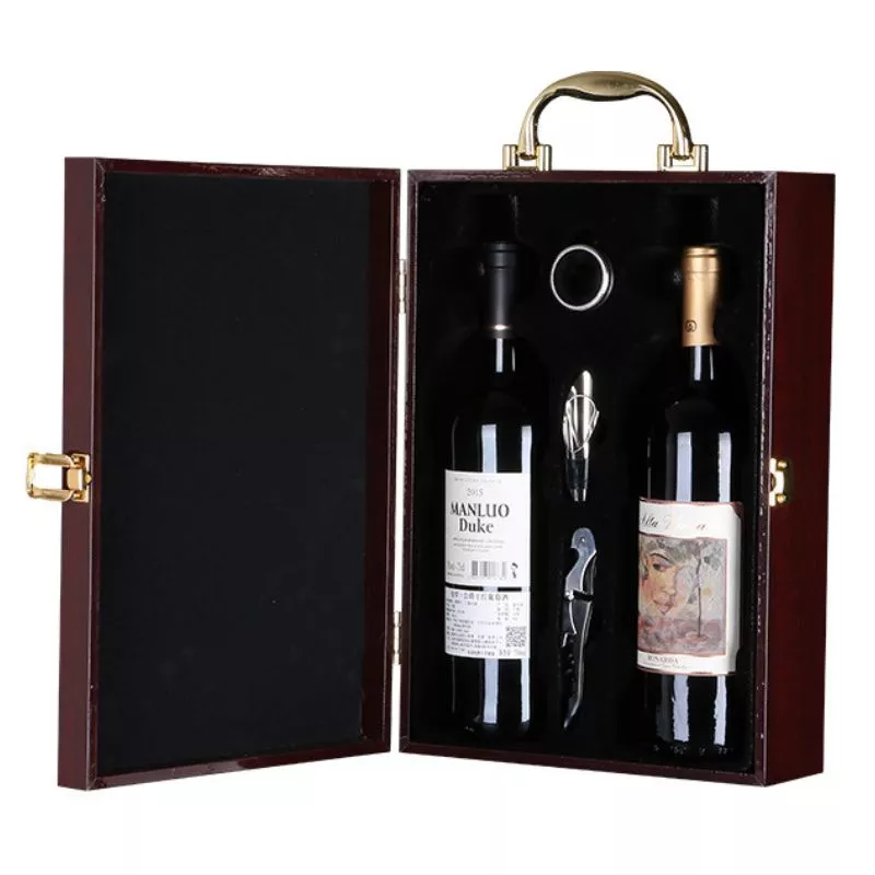 Cutie de vin Wood Deluxe pentru 2 sticle cu accesorii de vin incluse Prestige [17]