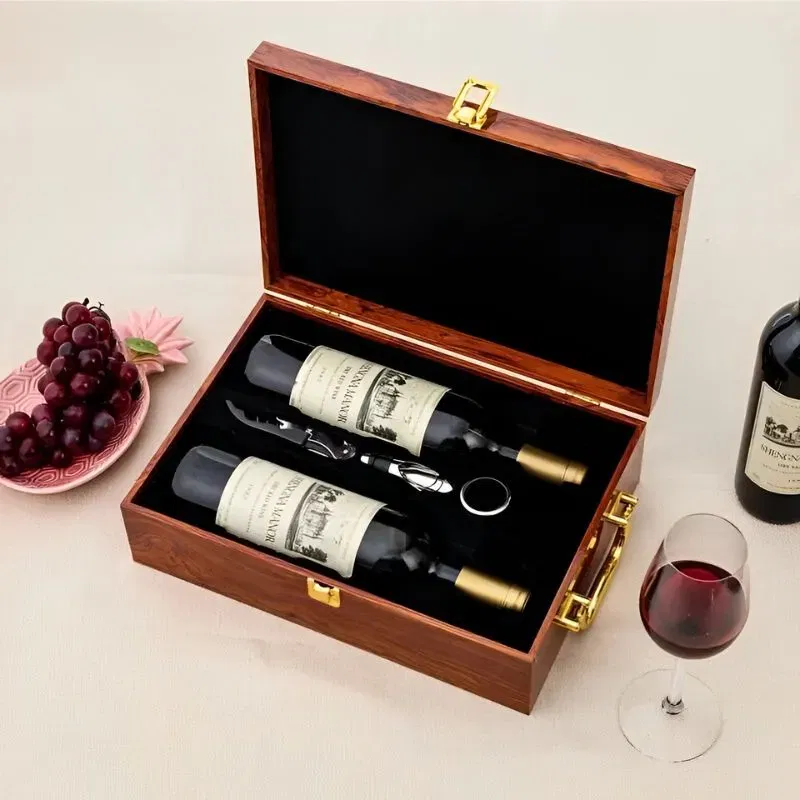 Cutie de vin Wood Deluxe pentru 2 sticle cu accesorii de vin incluse Vinluxe Elite [6]