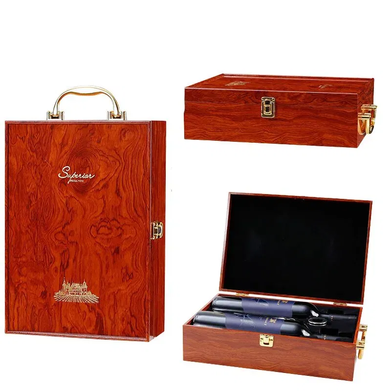 Cutie de vin Wood Deluxe pentru 2 sticle cu accesorii de vin incluse Vinluxe Elite [14]