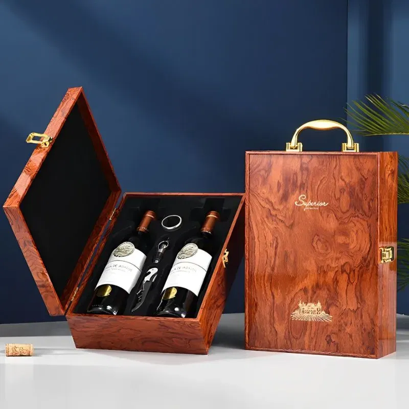 Cutie de vin Wood Deluxe pentru 2 sticle cu accesorii de vin incluse Vinluxe Elite [0]