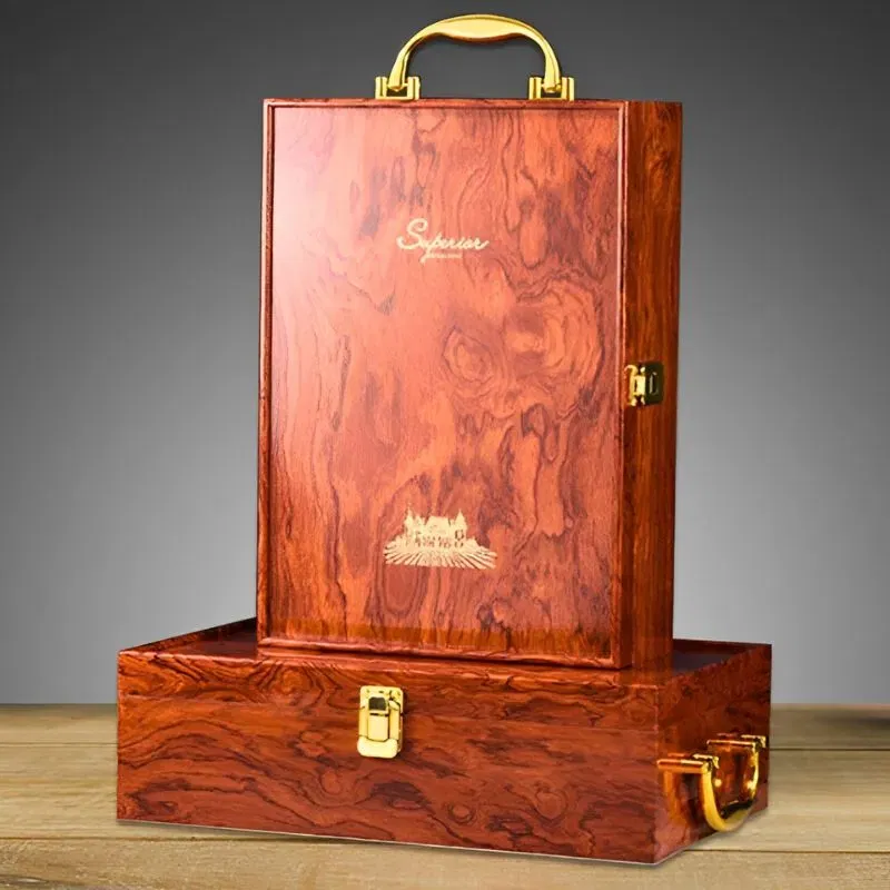 Cutie de vin Wood Deluxe pentru 2 sticle cu accesorii de vin incluse Vinluxe Elite [7]