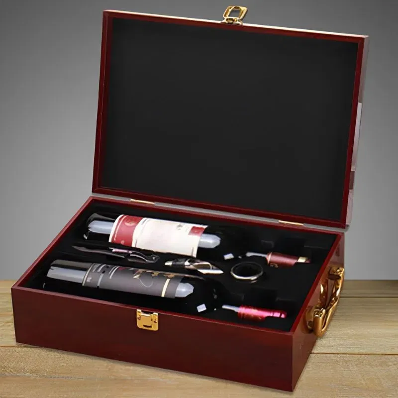 Cutie de vin Wood Deluxe pentru 2 sticle cu accesorii de vin incluse Vintrigue [8]