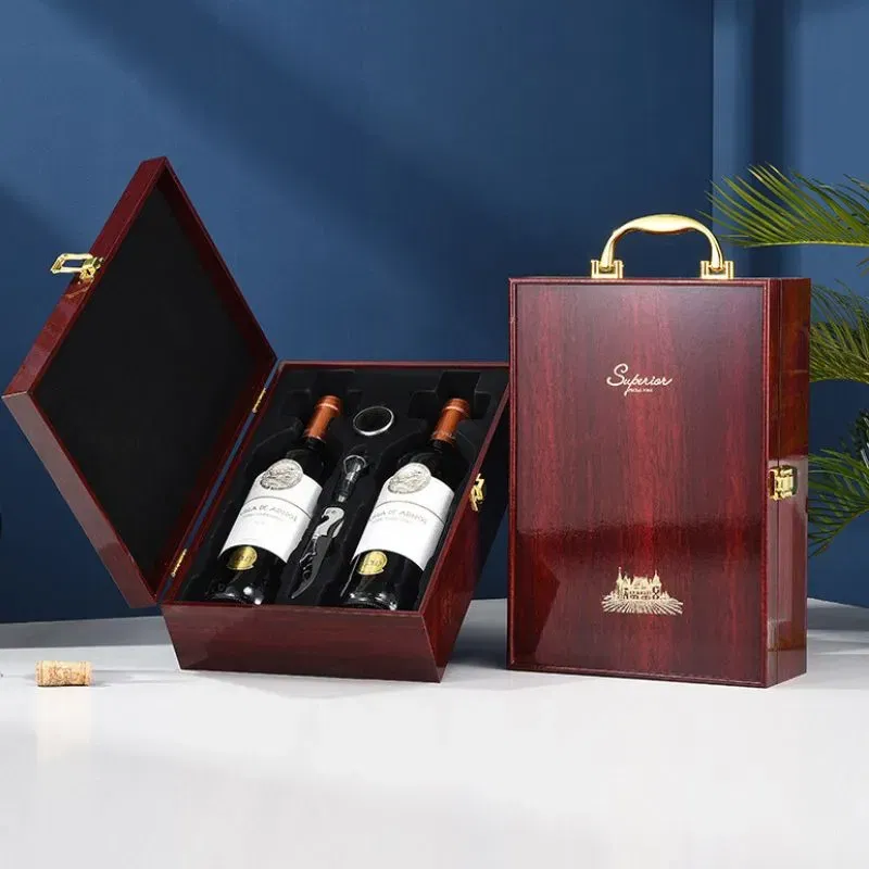 Cutie de vin Wood Deluxe pentru 2 sticle cu accesorii de vin incluse Vintrigue [0]
