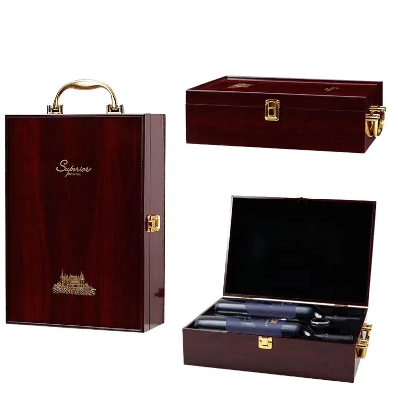 Cutie de vin Wood Deluxe pentru 2 sticle cu accesorii de vin incluse Vintrigue [13]