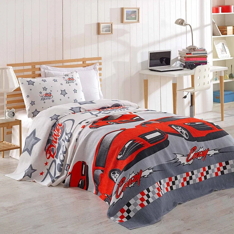Cele mai noi - Cuvertura bumbac Crazy - Rosu, 160x235 cm, 1 fata de perna, cearsaf