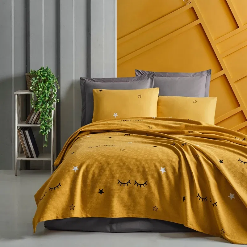 Cuvertura bumbac Dide - Galben, 200x235 cm, 2 fete de perna [0]