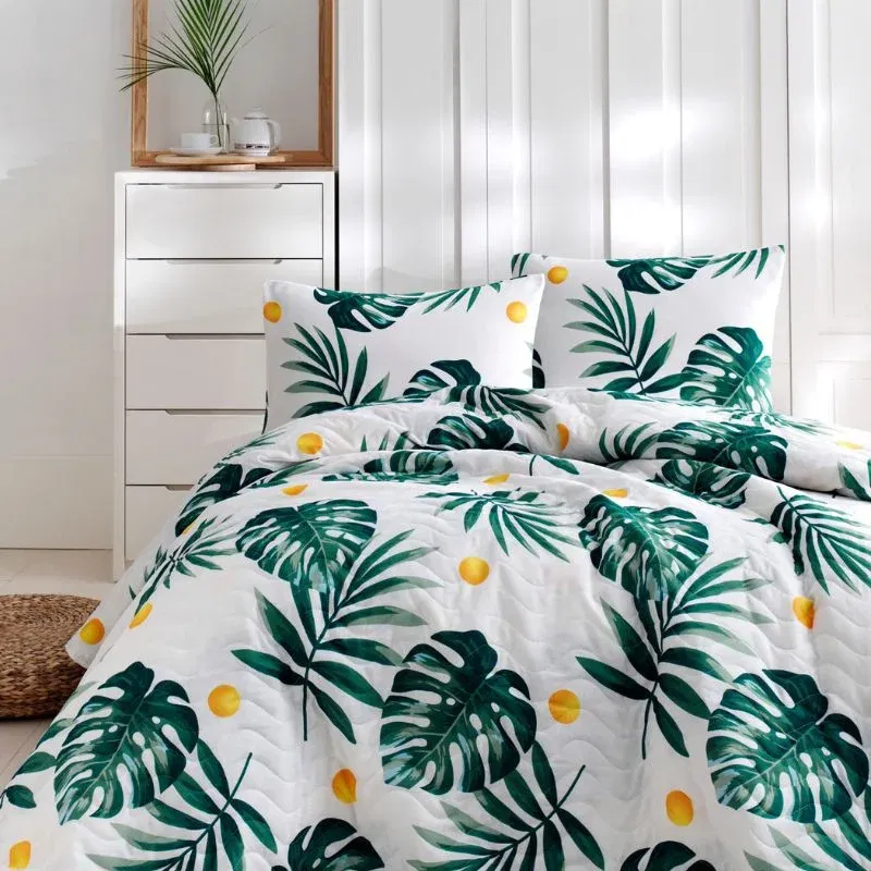 Cuvertura matlasata Kapitone Monstera - Verde, 160x220 cm, 1 fata de perna [0]