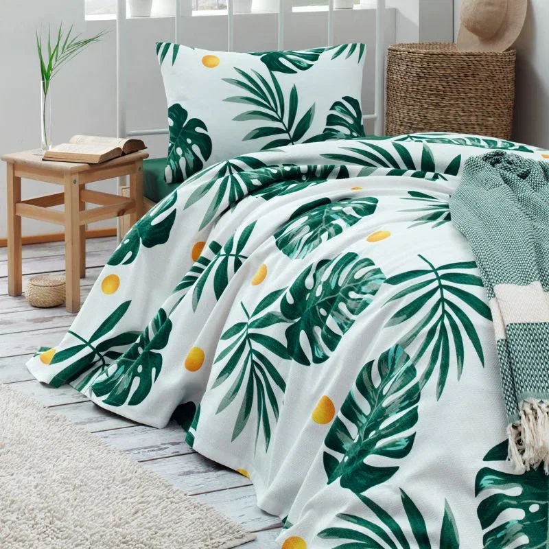 Cele mai noi - Cuvertura pat o persoana Monstera, bumbac pique, 160x235 cm