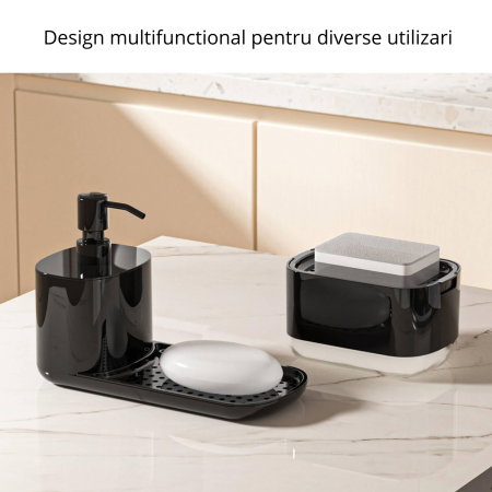 Dispenser detergent lichid pentru vase, 5 in 1, cu suport burete si laveta, organizator chiuveta [6]