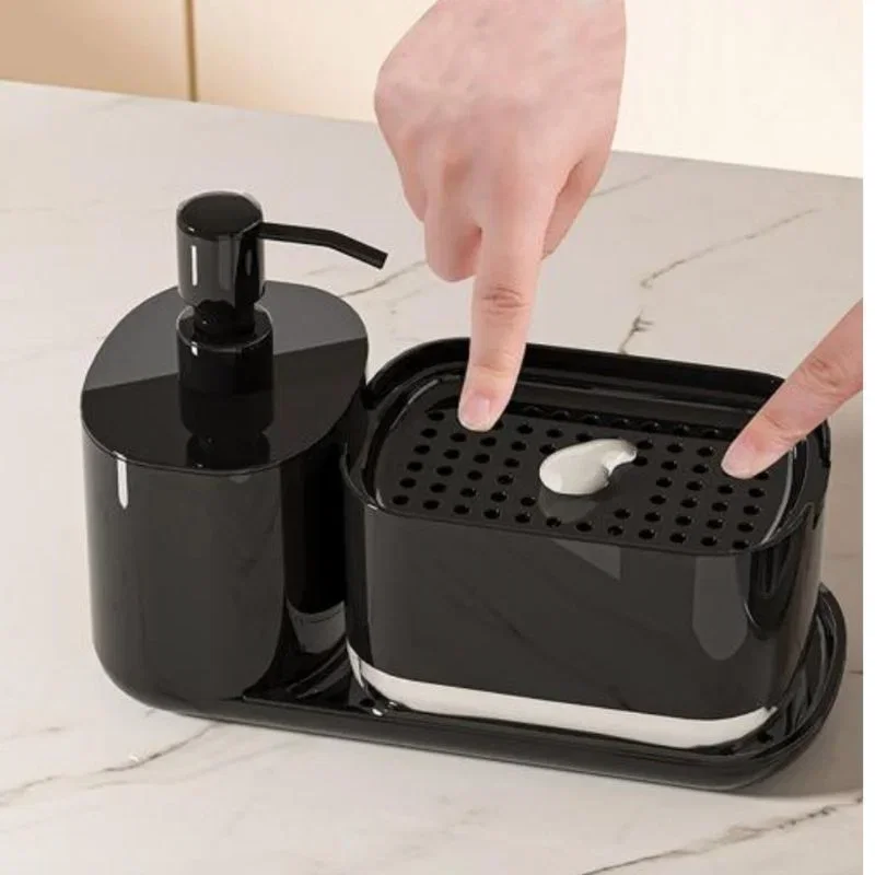 Dispenser detergent lichid pentru vase, 5 in 1, cu suport burete si laveta, organizator chiuveta [1]