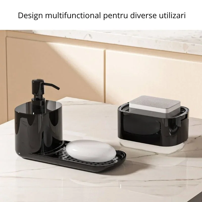 Dispenser detergent lichid pentru vase, 5 in 1, cu suport burete si laveta, organizator chiuveta [6]