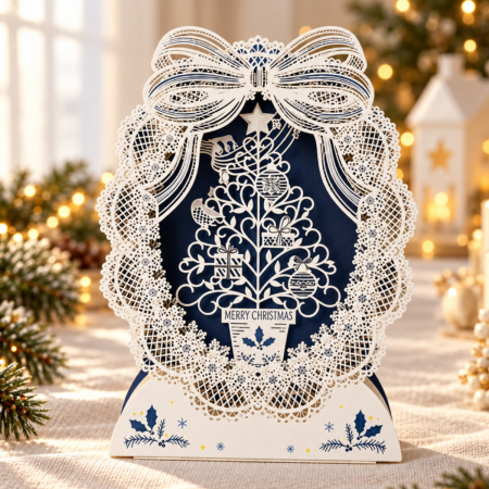 Cadouri pentru Femei - Felicitare de Craciun 3D cu Design Dantelat