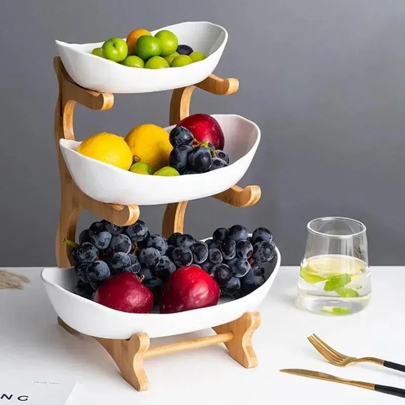 Cadouri pentru Iubita - Fructiera Etajata cu Suport de Lemn Natur