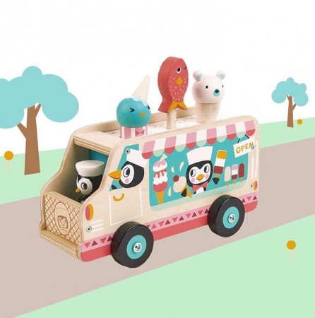 Furgoneta cu inghetata jucarie din lemn premium, 6 piese [0]